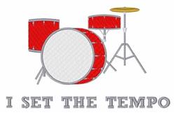 Cartoonish drum set featuring a vibrant red drum, shiny white snare, and gold cymbal. Playful design for young music lovers.