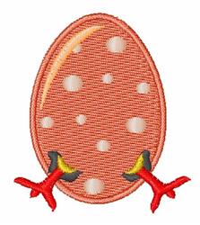 Playful embellished egg with pink and white polka dots, and red chicken feet. Perfect for Easter-themed crafts.