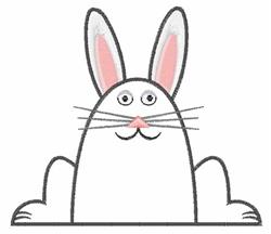 Cute cartoon rabbit with a white body and pink ears, perfect for Easter decorations.