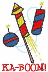 Colorful firework rocket with red and blue stripes, bright yellow sparklers, and dynamic lines, celebrating Independence Day.