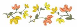 Whimsical floral elements featuring vibrant orange and yellow flowers with lush green leaves, perfect for embroidery.