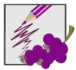 Vibrant bunch of purple grapes with a purple pencil sketching a playful zigzag line on a white background.