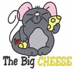 Whimsical gray mouse with pink ears joyfully holding yellow cheese, featuring 'The Big CHEESE' text below.