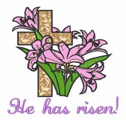 detailed easter cross machine embroidery pattern - He Has Risen for Church Banners