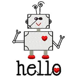 beginner-friendly valentine robot machine embroidery pattern - Hello Robot for decorative pillow covers