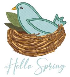 Hello Spring - 4x4 bird detailed machine embroidery design for decorative pillow covers