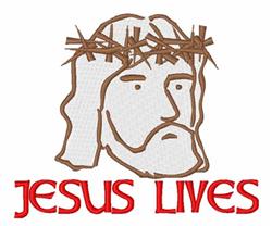 Simple line art of Jesus with a crown of thorns, featuring bold 'JESUS LIVES' text, ideal for Easter decor.