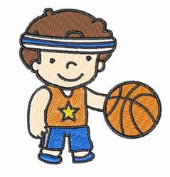 Stick Figure Boy with Basketball Embroidery Design