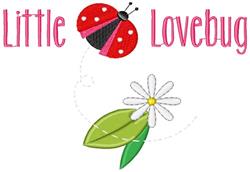 Playful ladybug applique with black spots, paired with a white daisy and green leaves, perfect for kids' items.