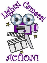 Lights Camera Action - 5x7 star detailed machine embroidery design for Bowling Bags