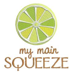 Vibrant lime slice with white outlines and playful text 'my main SQUEEZE', perfect for summer kitchen towels.