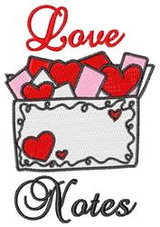 Box of love notes with red hearts and pink notes, featuring 'Love' in bold red, perfect for Valentine's Day.