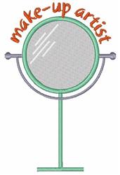 Playful make-up mirror with a vibrant green stand and orange 'make-up artist' text, perfect for beauty-themed applications.