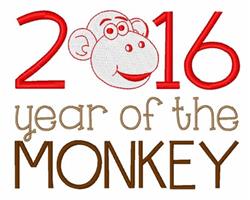 Playful monkey face design with '2016 year of the monkey' text, featuring bright colors for New Year celebrations.