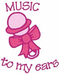 Playful musical note and pacifier with a large pink bow, featuring 'MUSIC to my ears' text. Perfect for baby shower.