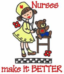 bear detailed machine embroidery - Nurses Make it Better perfect for Scrub Caps