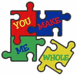 Colorful puzzle pieces in red, blue, green, and yellow with the words 'YOU,' 'MAKE,' 'ME,' 'WHOLE' for playful unity.