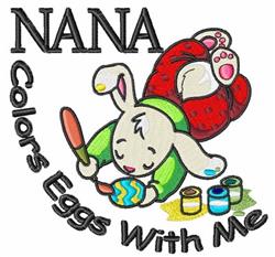 Colorful cartoon rabbit painting an egg with vibrant paint cans around for festive Easter fun.