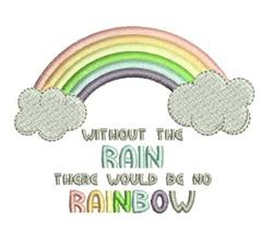 Colorful rainbow with pastel stripes and fluffy clouds below, featuring a whimsical quote. Cheerful decor for various items.