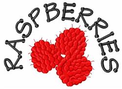 Vibrant raspberries with textured details and bold black 'RASPBERRIES' text in curved layout, playful design.