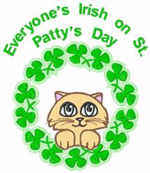 detailed kitten machine embroidery pattern - Shamrock Kitty for kitchen tea towels