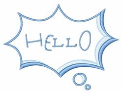 Playful speech bubble in light blue with darker outline, featuring 'HELLO' text, cheerful and inviting design.