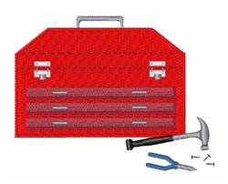 Vibrant toolbox with three drawers, featuring a hammer and pliers in cartoonish style, perfect for crafting.