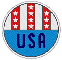 Circular patch design with red stripes, white stars, and bold 'USA' text, perfect for Independence Day celebration.