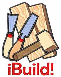 Cartoonish woodworking tools with a hammer and chisel surrounding a wooden plank, featuring vibrant colors and wood grain.