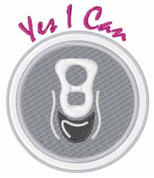 Stylized pull tab from a beverage can with lively pink 'Yes I Can' text, framed in a playful circular design.