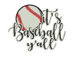 Playful baseball with red stitching and the text 'it's Baseball y'all' for a fun sports season look.