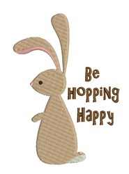 Whimsical brown rabbit with pink-tipped ears and text 'Be Hopping Happy', perfect for Easter decor.