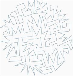 Redwork abstract geometric pattern featuring sharp angles, zigzag lines, and varied shapes in subtle blue tones.