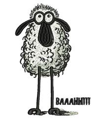 Cartoonish sheep with fluffy wool, big eyes, and playful stance, featuring 'BAAAH!!!' in black and white.