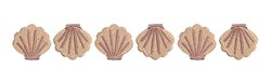 Stylized shells in soft beige tones with delicate ridges, featuring a simple, repetitive design suitable for embroidery.
