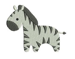 Playful zebra with light gray and dark gray stripes, emphasizing a whimsical, cartoonish design.