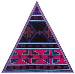 Applique triangular Native American pattern with vibrant pink, purple, and black geometric shapes, accented in blue.