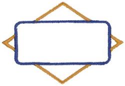 Blank rectangular label design with a bold blue outline, orange diamonds, and a white center, in a simple geometric style.