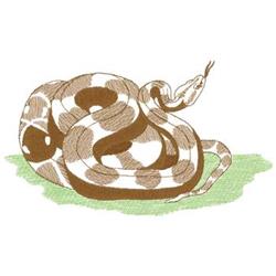 Realistic coiled python with brown and cream scales on vibrant green grass, perfect for nature-themed projects.