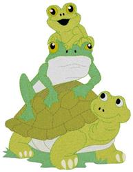 detailed stack machine embroidery pattern - Frog & Turtle Stack for cute baby onesies