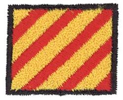 Rectangle patch with bold diagonal red and yellow stripes framed by a striking black border, perfect for vibrant projects.