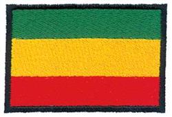 Rectangular flag with vibrant green, yellow, and red horizontal stripes, framed by a bold black border.