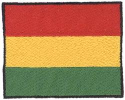 Rectangular flag with red, yellow, and green horizontal stripes, bordered in black, featuring a bold and simple design.
