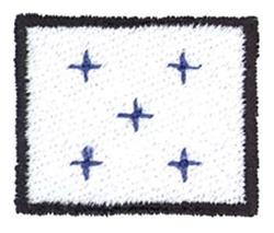 Rectangular patch with a white background, featuring four blue stars in a grid and a thin black border.