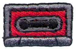 Applique rectangular patch in bold red with black and gray borders, featuring a central oval for striking contrast.