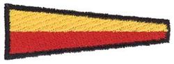 Triangular flag-shaped design with bold black outline; yellow top and red bottom create striking geometric contrast.