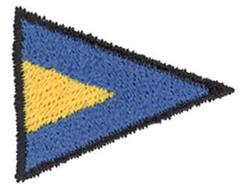 Stylized flag design featuring bold blue and yellow triangles with a black outline. Minimalist graphic.