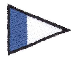 Triangular flag in blue and white with black outline, featuring a simple and clean design.