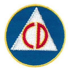 Triangular emblem with red initials 'CD' on a blue background, framed by a yellow border, suitable for uniforms.