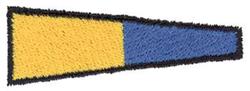 Applique triangular patch in bright yellow and blue, outlined in black, featuring a modern minimalist style.